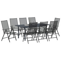 Produktbild för Trädgårdsmöbelset 9 pcs Antracit Pulverlackerad stål