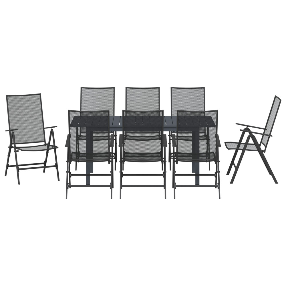 Produktbild för Trädgårdsmöbelset 9 pcs Antracit Pulverlackerad stål