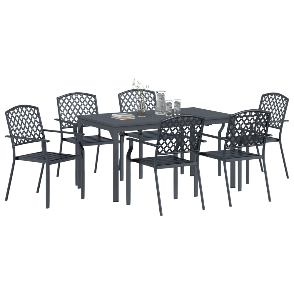Produktbild för Trädgårdsmöbelset 7 pcs Antracit Pulverlackerad stål