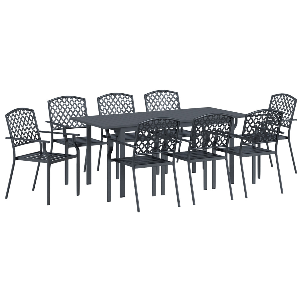 Produktbild för Trädgårdsmöbelset 9 pcs Antracit Pulverlackerad stål