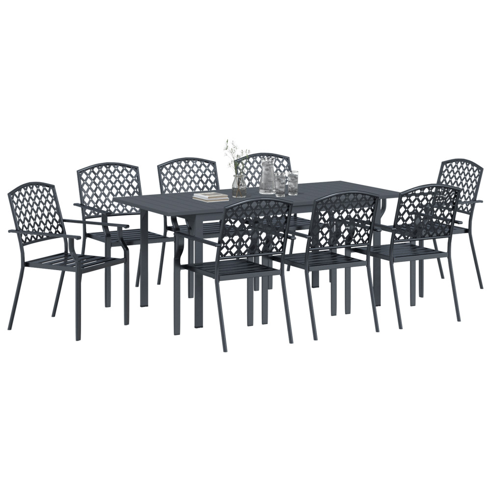 Produktbild för Trädgårdsmöbelset 9 pcs Antracit Pulverlackerad stål