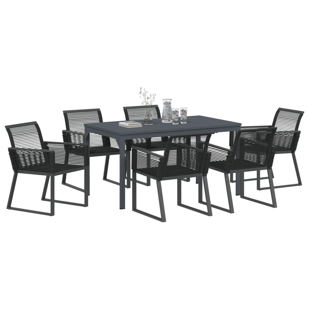 Produktbild för Trädgårdsmöbelset 7 pcs Svart konstrotting
