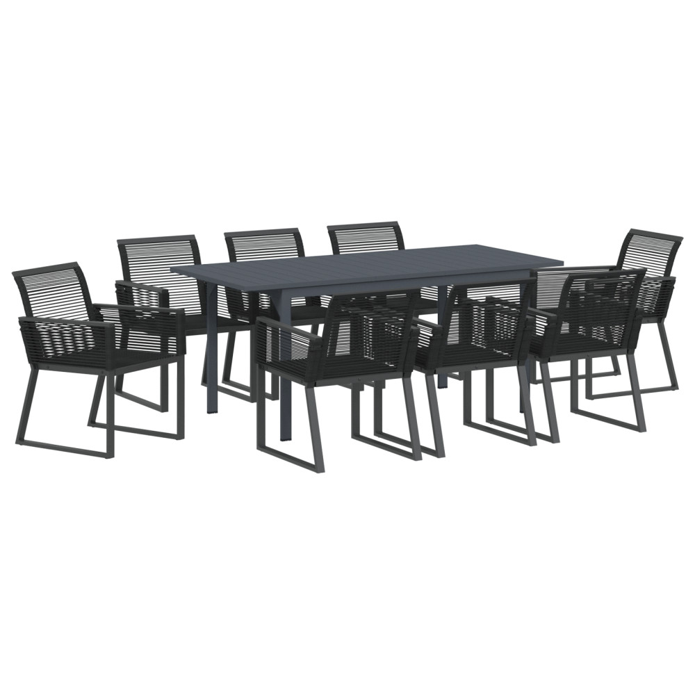 Produktbild för Trädgårdsmöbelset 9 pcs Svart konstrotting