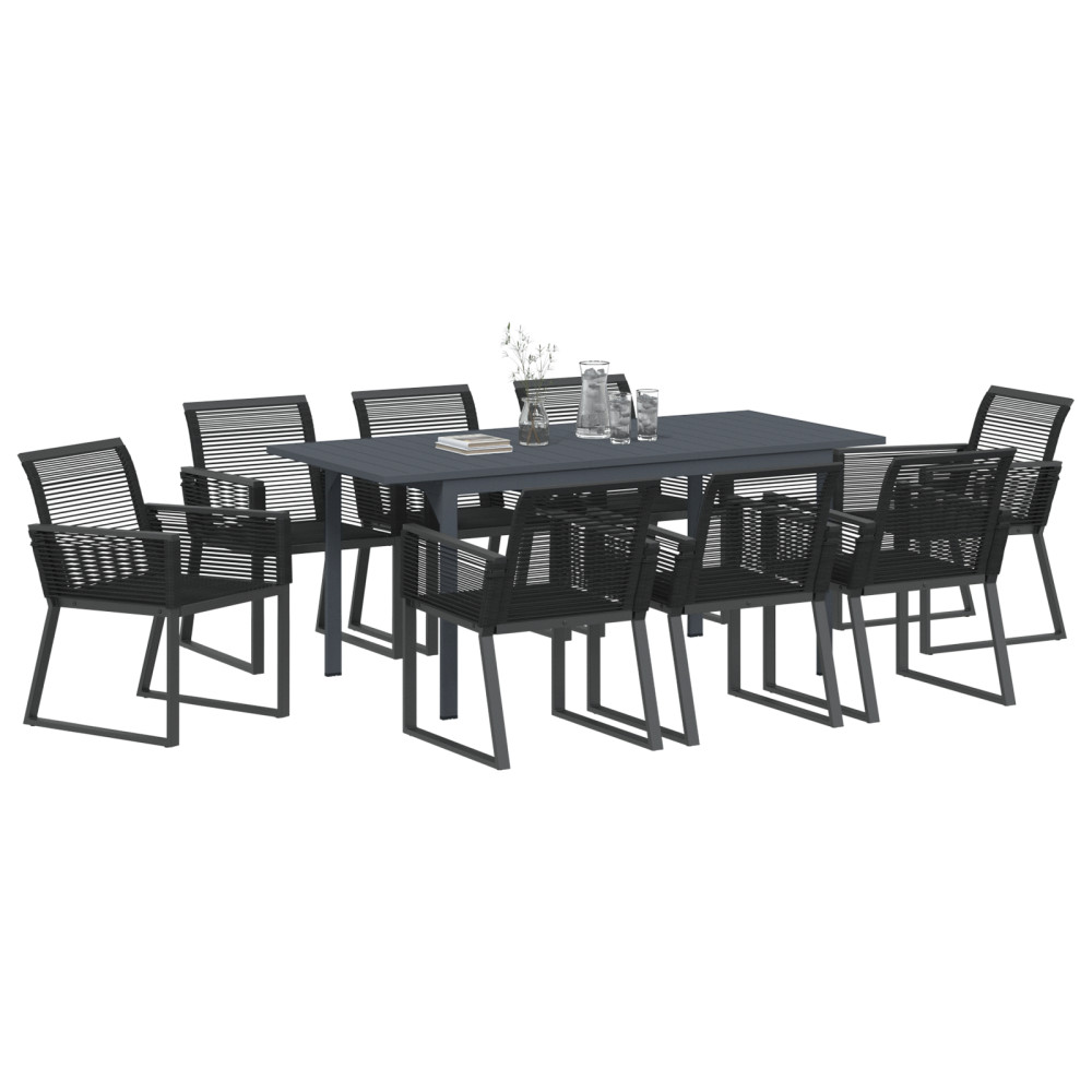 Produktbild för Trädgårdsmöbelset 9 pcs Svart konstrotting