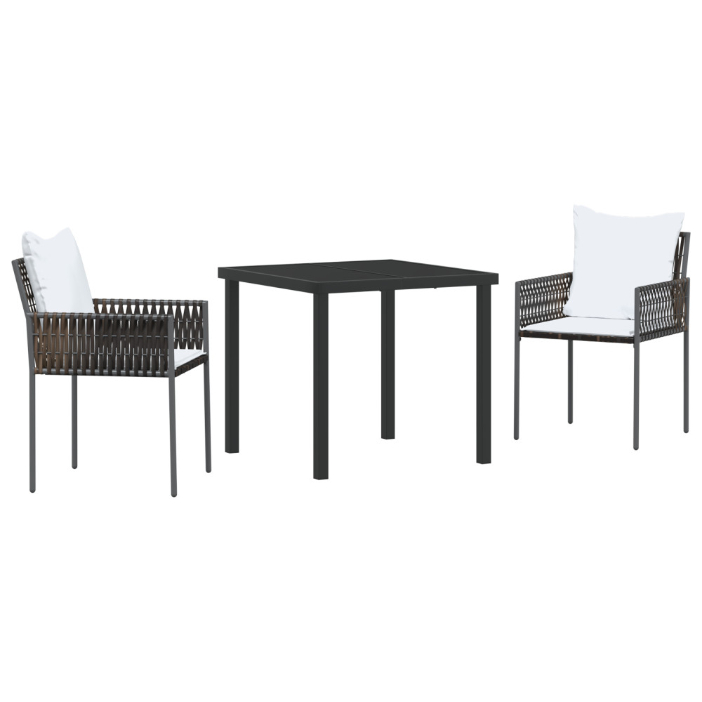 Produktbild för Trädgårdsmöbelset 3 pcs Brun och svart PE Rattan