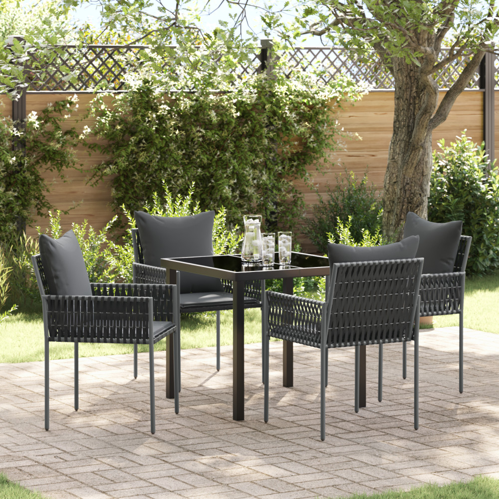 Produktbild för Trädgårdsmöbelset 5 pcs Svart och Grå PE Rattan