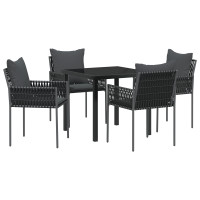 Produktbild för Trädgårdsmöbelset 5 pcs Svart och Grå PE Rattan