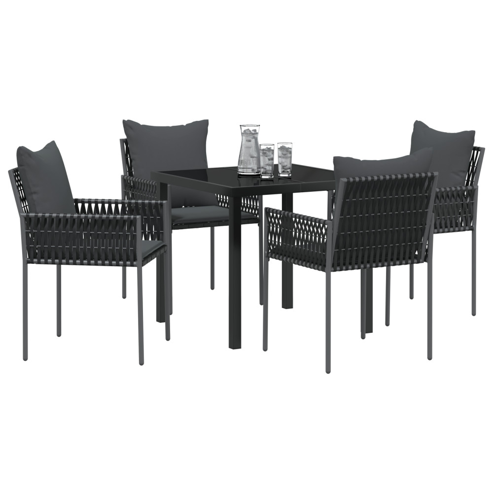 Produktbild för Trädgårdsmöbelset 5 pcs Svart och Grå PE Rattan