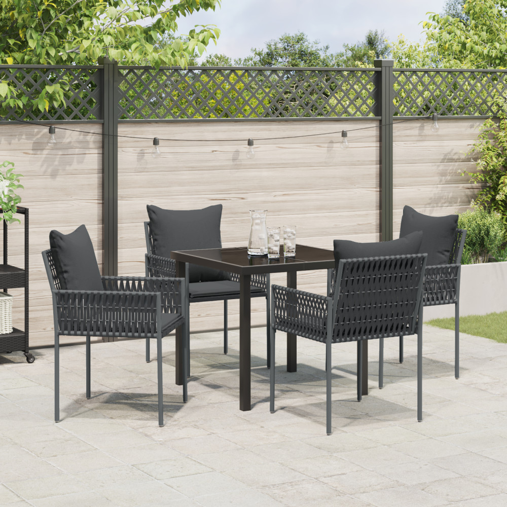 Produktbild för Trädgårdsmöbelset 5 pcs Svart och Grå PE Rattan