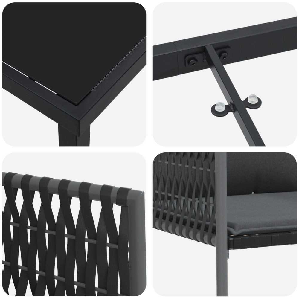 Produktbild för Trädgårdsmöbelset 5 pcs Svart och Grå PE Rattan