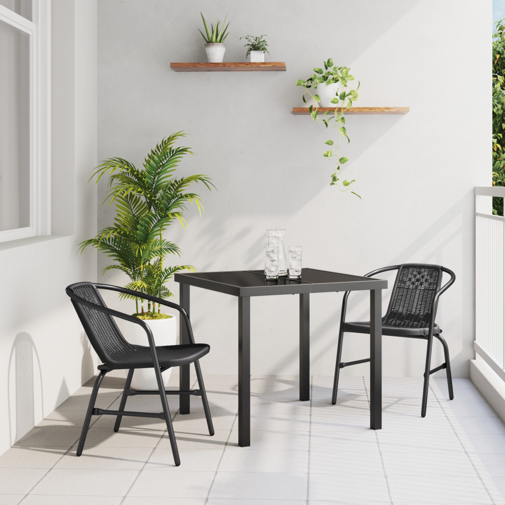 Produktbild för Trädgårdsmöbelset 3 pcs Svart Pulverlackerat stål