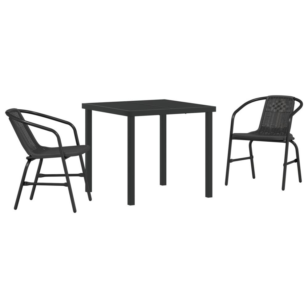 Produktbild för Trädgårdsmöbelset 3 pcs Svart Pulverlackerat stål