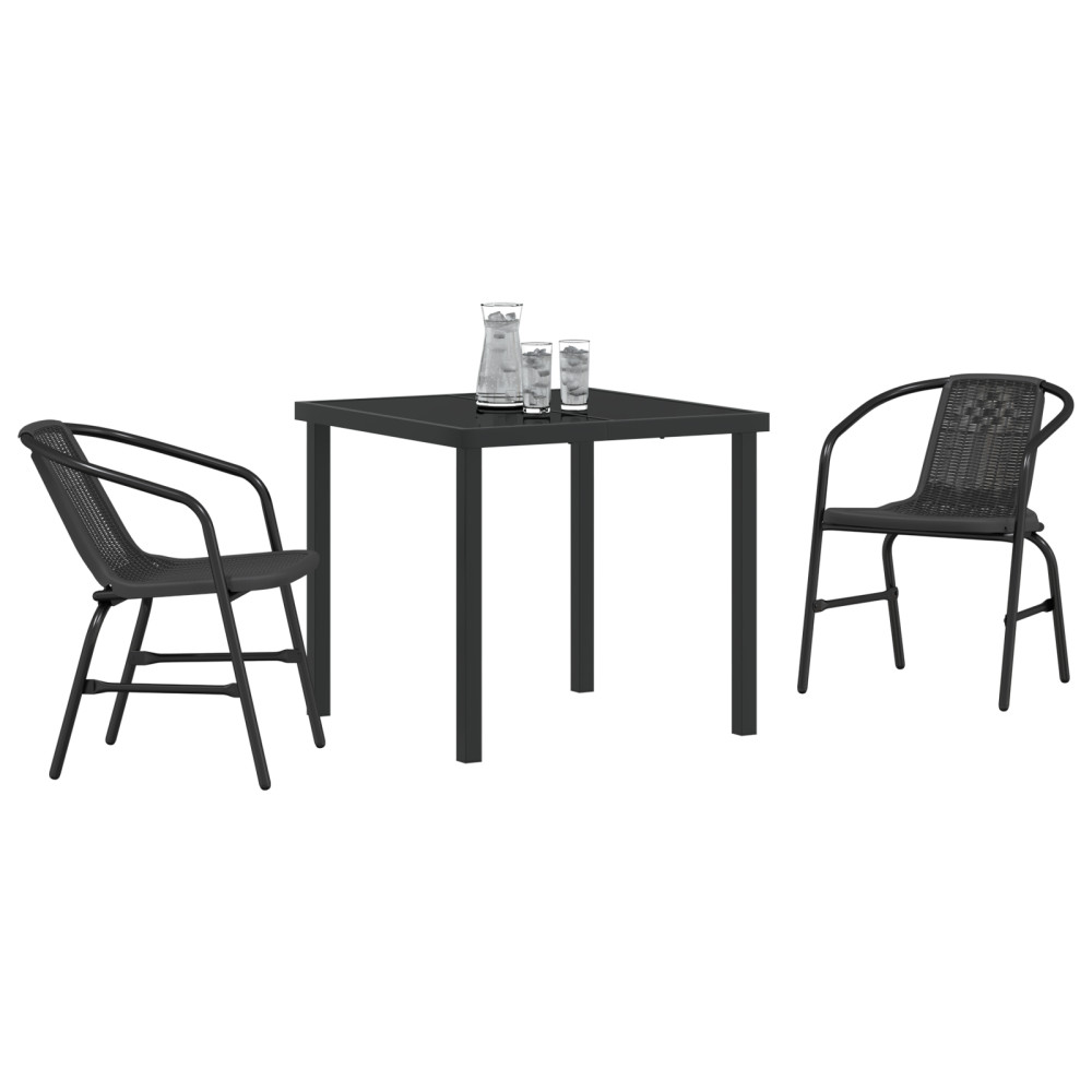 Produktbild för Trädgårdsmöbelset 3 pcs Svart Pulverlackerat stål
