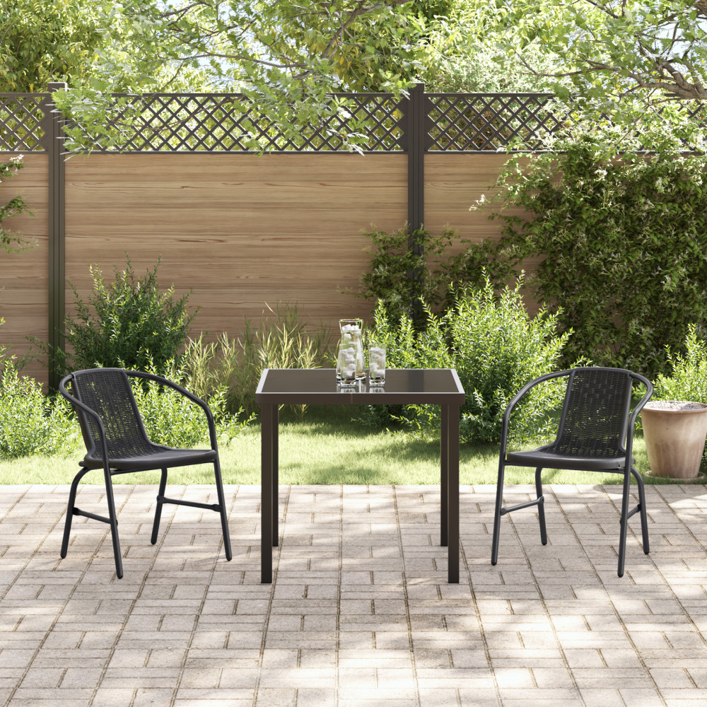 Produktbild för Trädgårdsmöbelset 3 pcs Svart Pulverlackerat stål