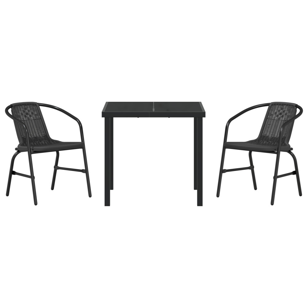 Produktbild för Trädgårdsmöbelset 3 pcs Svart Pulverlackerat stål