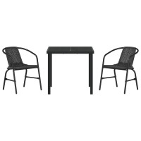 Produktbild för Trädgårdsmöbelset 3 pcs Svart Pulverlackerat stål