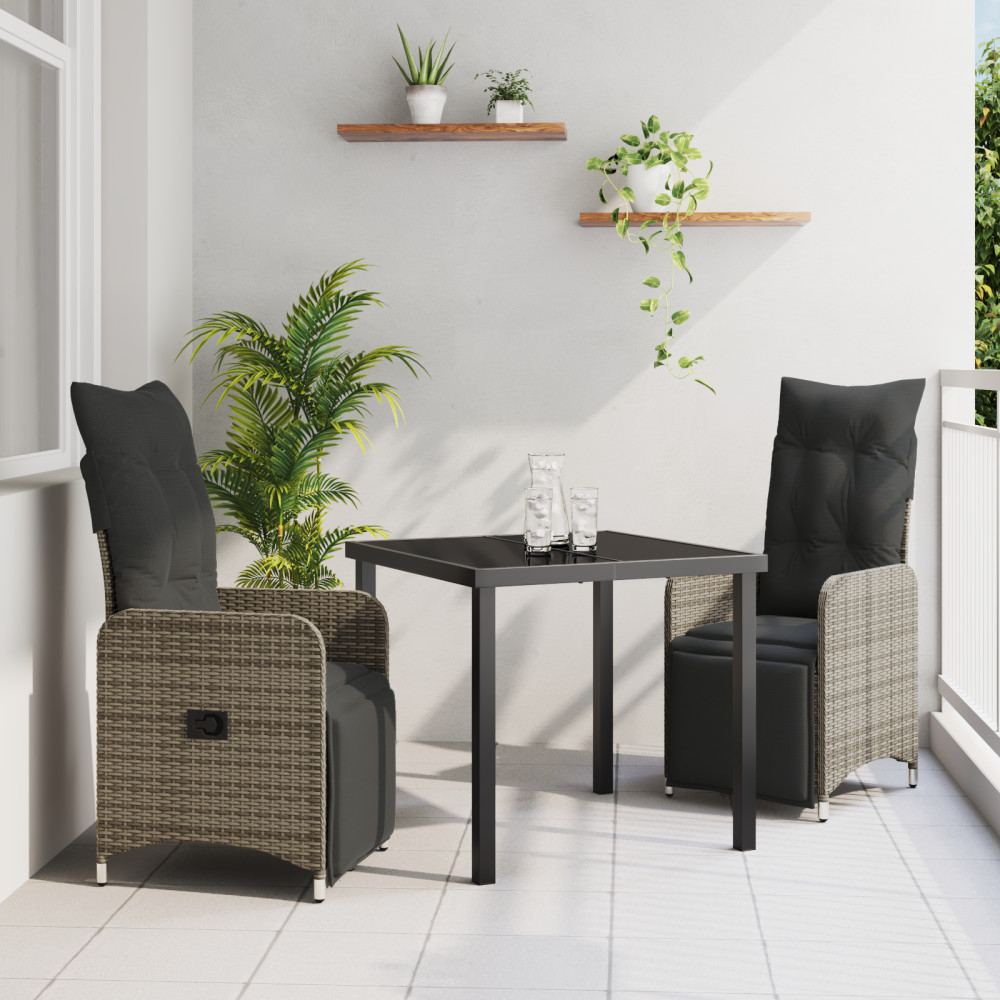 Produktbild för Trädgårdsmöbelset 3 pcs Grå konstrotting