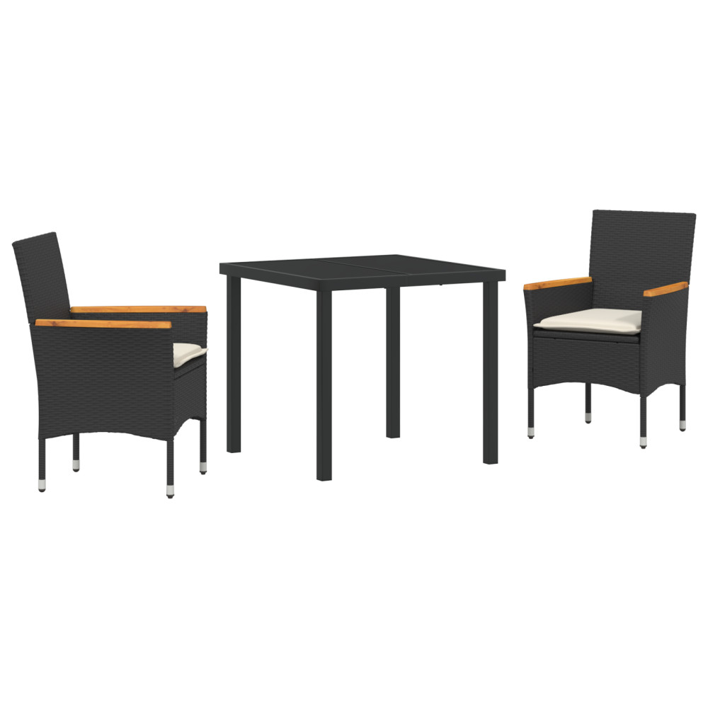 Produktbild för Trädgårdsmöbelset med kudde 3 pcs Svart konstrotting