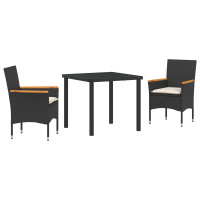 Produktbild för Trädgårdsmöbelset med kudde 3 pcs Svart konstrotting