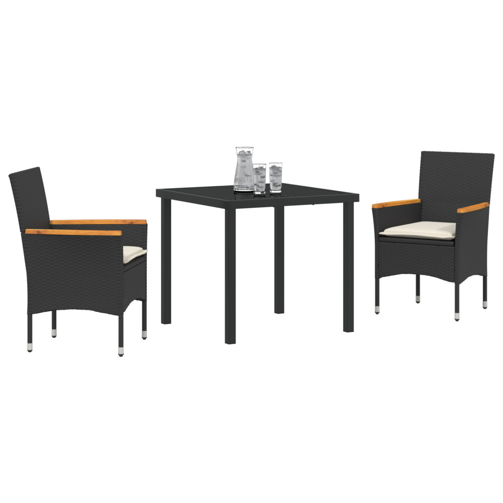 Produktbild för Trädgårdsmöbelset med kudde 3 pcs Svart konstrotting