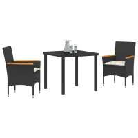 Produktbild för Trädgårdsmöbelset med kudde 3 pcs Svart konstrotting