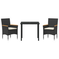 Produktbild för Trädgårdsmöbelset med kudde 3 pcs Svart konstrotting