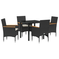 Produktbild för Trädgårdsmöbelset med kudde 5 pcs Svart konstrotting
