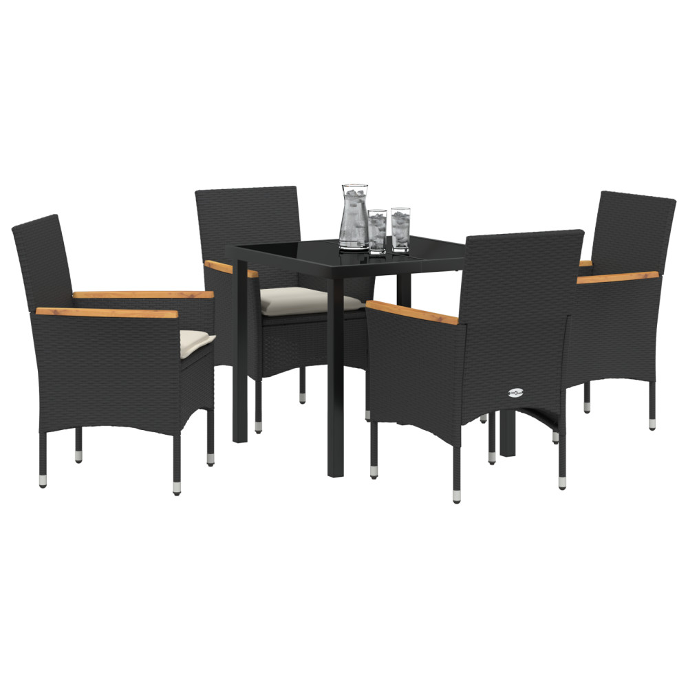 Produktbild för Trädgårdsmöbelset med kudde 5 pcs Svart konstrotting