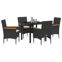 Produktbild för Trädgårdsmöbelset med kudde 5 pcs Svart konstrotting