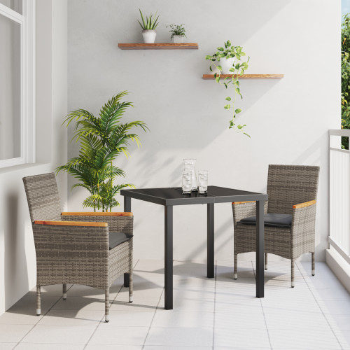 vidaXL Trädgårdsmöbelset med kudde 3 pcs Grå konstrotting