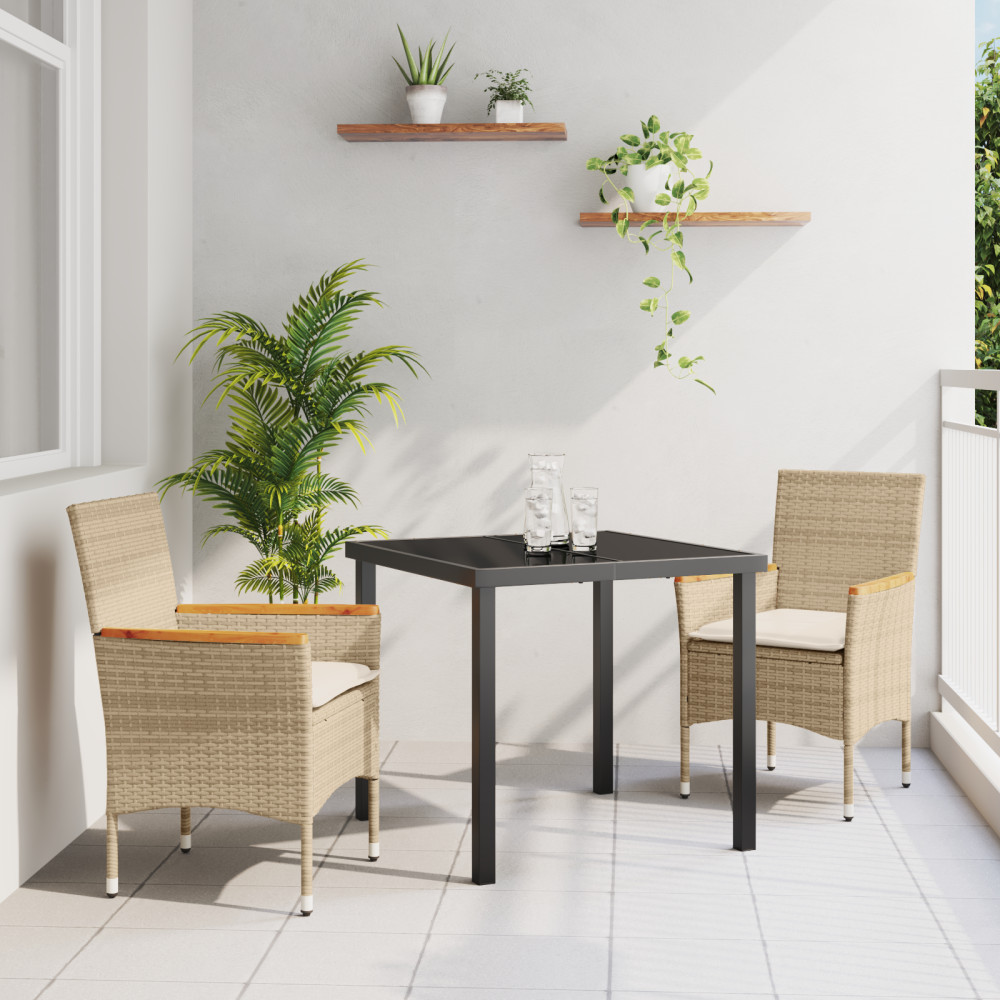 Produktbild för Trädgårdsmöbelset med kudde 3 pcs Beige konstrotting