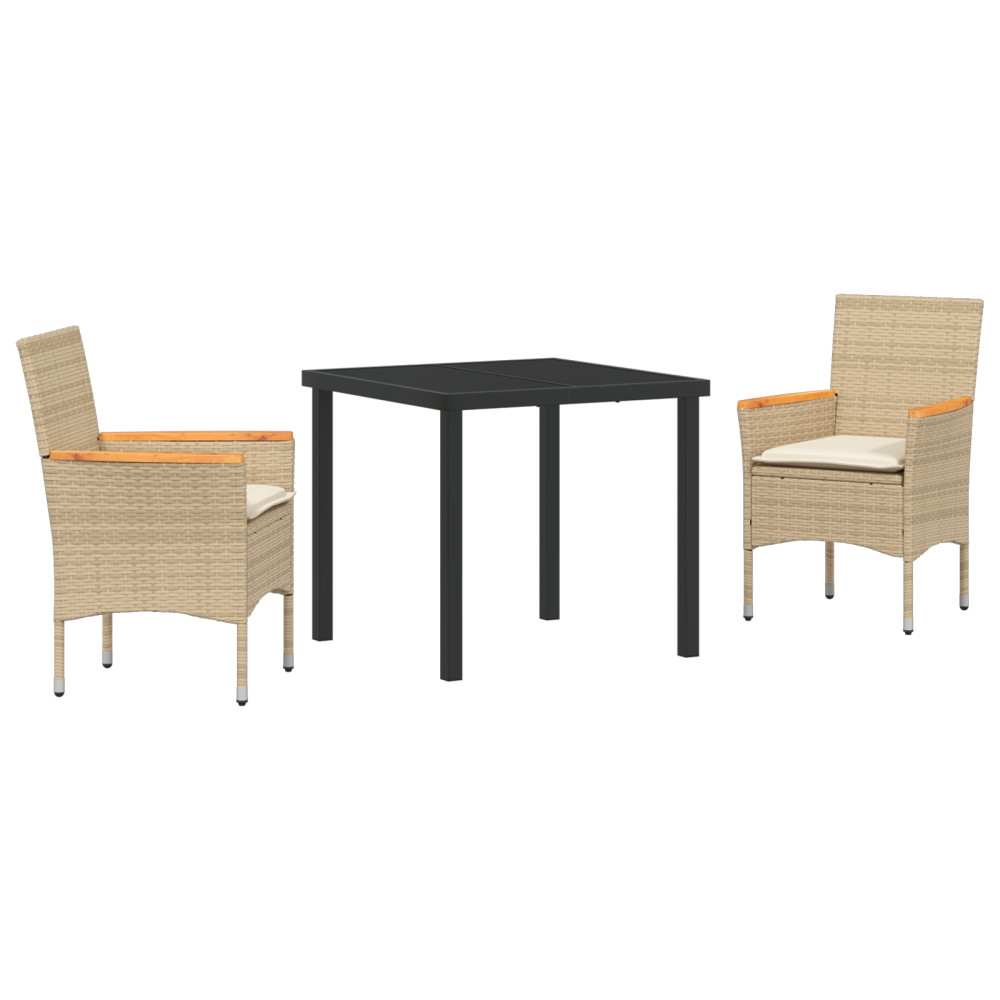 Produktbild för Trädgårdsmöbelset med kudde 3 pcs Beige konstrotting