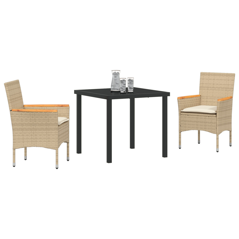 Produktbild för Trädgårdsmöbelset med kudde 3 pcs Beige konstrotting