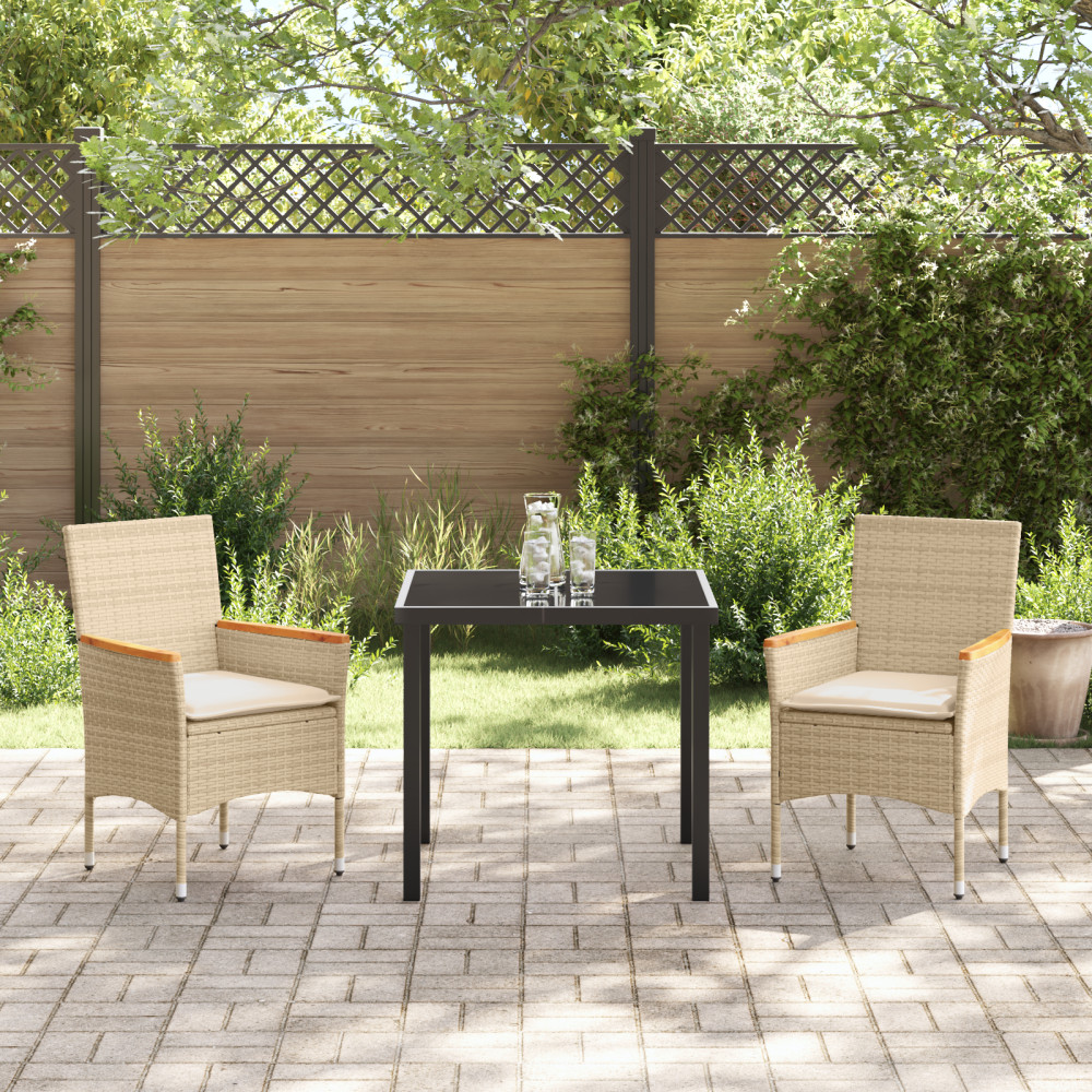 Produktbild för Trädgårdsmöbelset med kudde 3 pcs Beige konstrotting