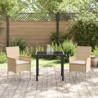 Produktbild för Trädgårdsmöbelset med kudde 3 pcs Beige konstrotting