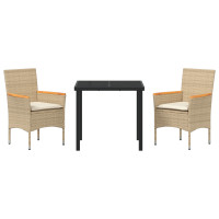 Produktbild för Trädgårdsmöbelset med kudde 3 pcs Beige konstrotting
