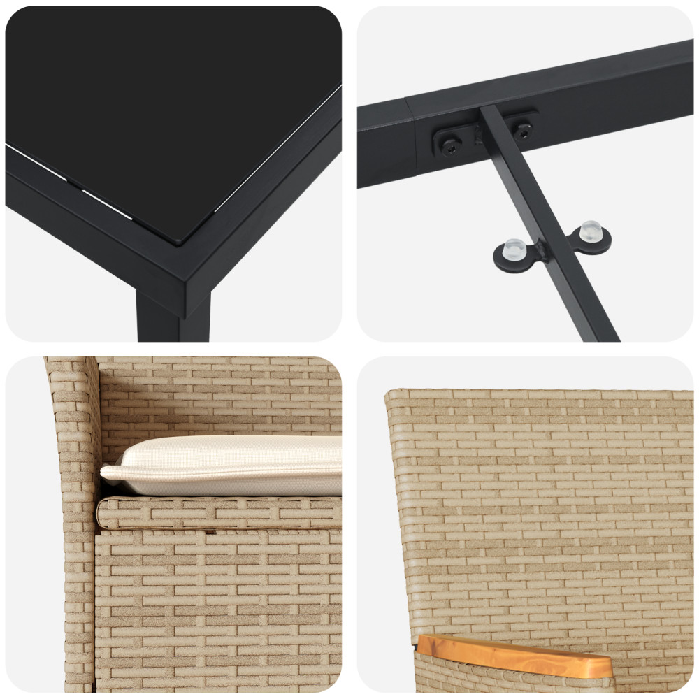 Produktbild för Trädgårdsmöbelset med kudde 3 pcs Beige konstrotting