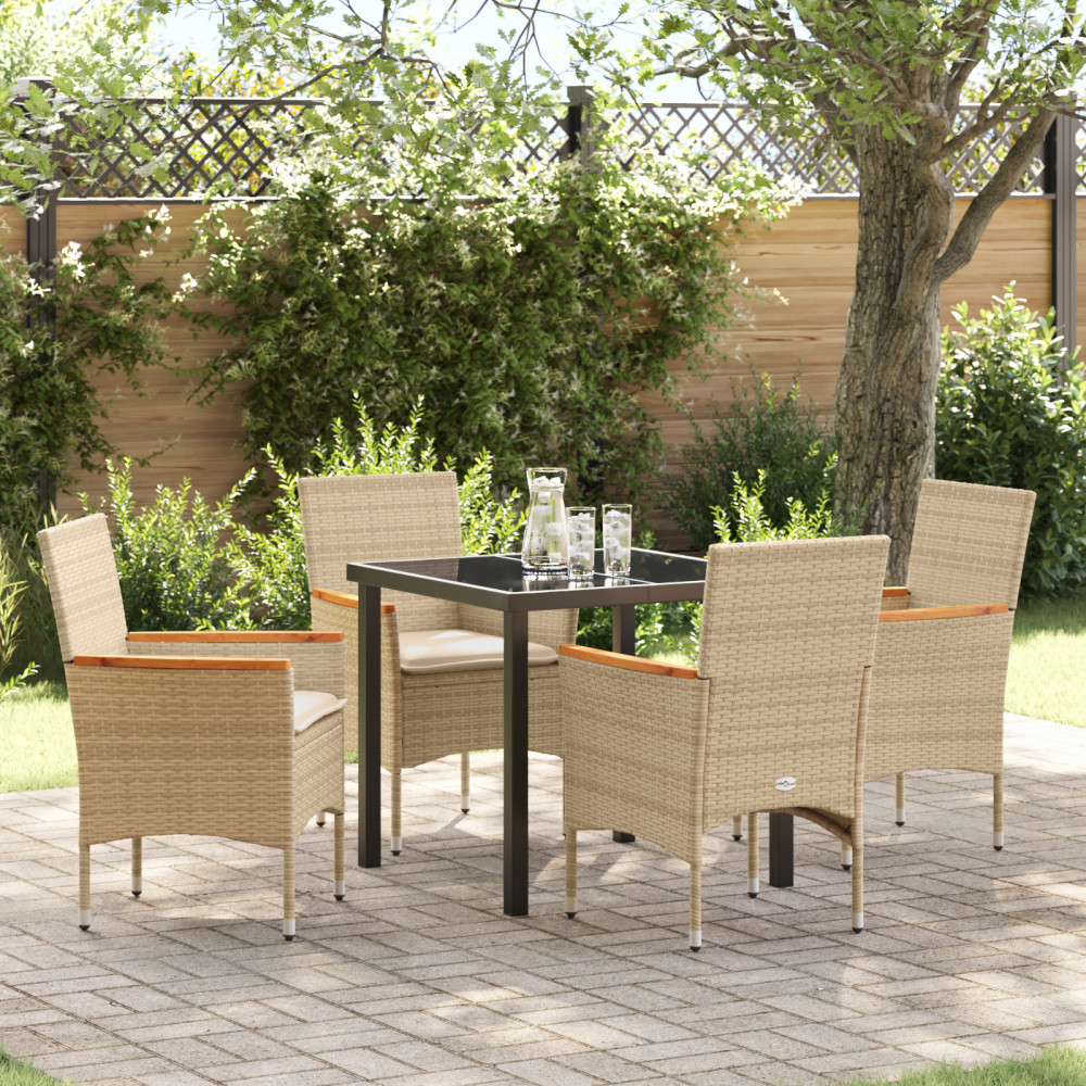 Produktbild för Trädgårdsmöbelset med kudde 5 pcs Beige konstrotting