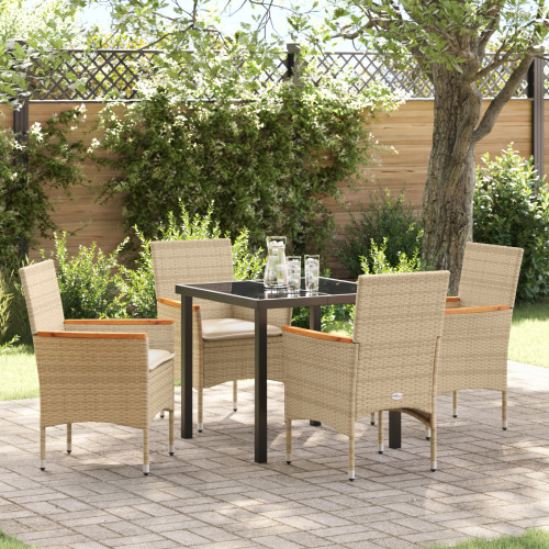 vidaXL Trädgårdsmöbelset med kudde 5 pcs Beige konstrotting