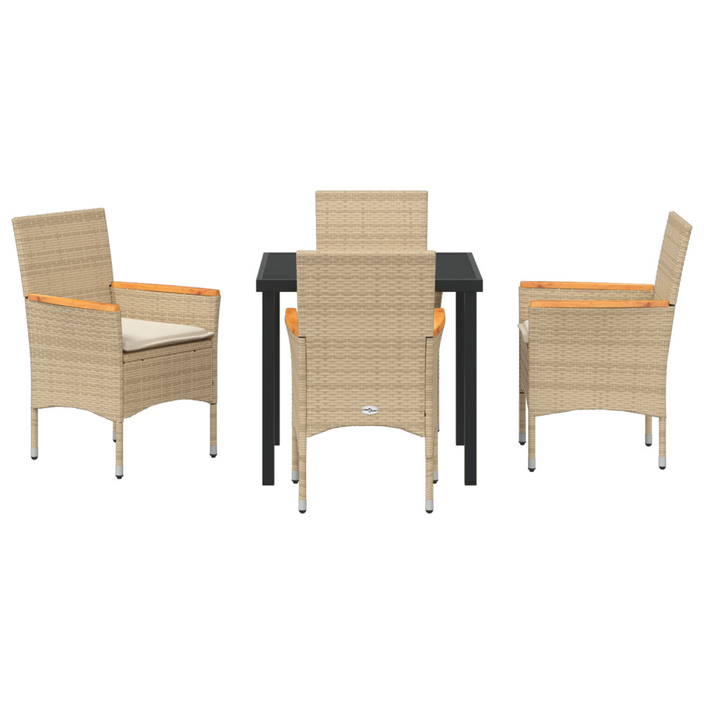 Produktbild för Trädgårdsmöbelset med kudde 5 pcs Beige konstrotting