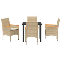 Produktbild för Trädgårdsmöbelset med kudde 5 pcs Beige konstrotting
