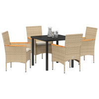 Produktbild för Trädgårdsmöbelset med kudde 5 pcs Beige konstrotting