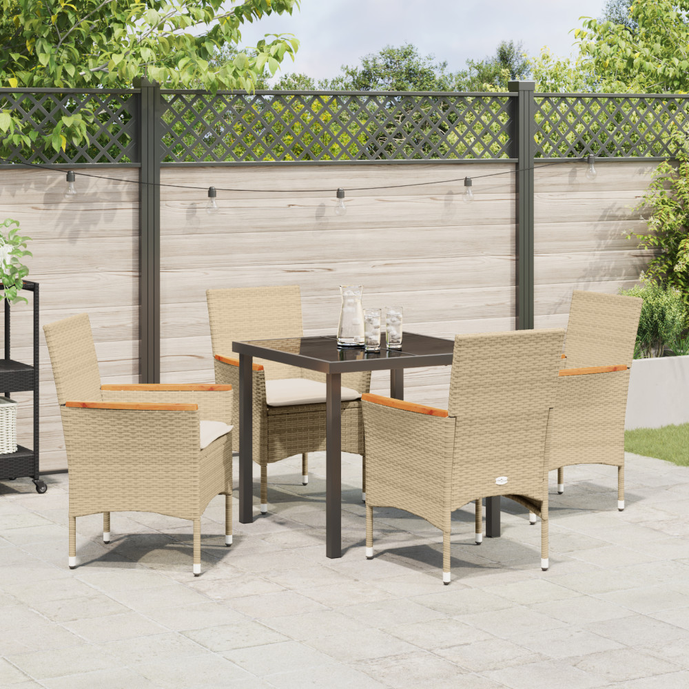 Produktbild för Trädgårdsmöbelset med kudde 5 pcs Beige konstrotting