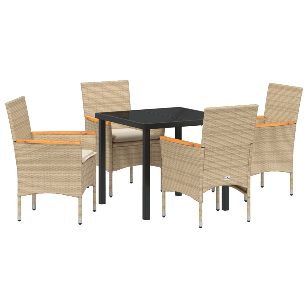Produktbild för Trädgårdsmöbelset med kudde 5 pcs Beige konstrotting