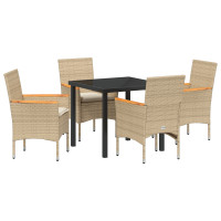 Produktbild för Trädgårdsmöbelset med kudde 5 pcs Beige konstrotting