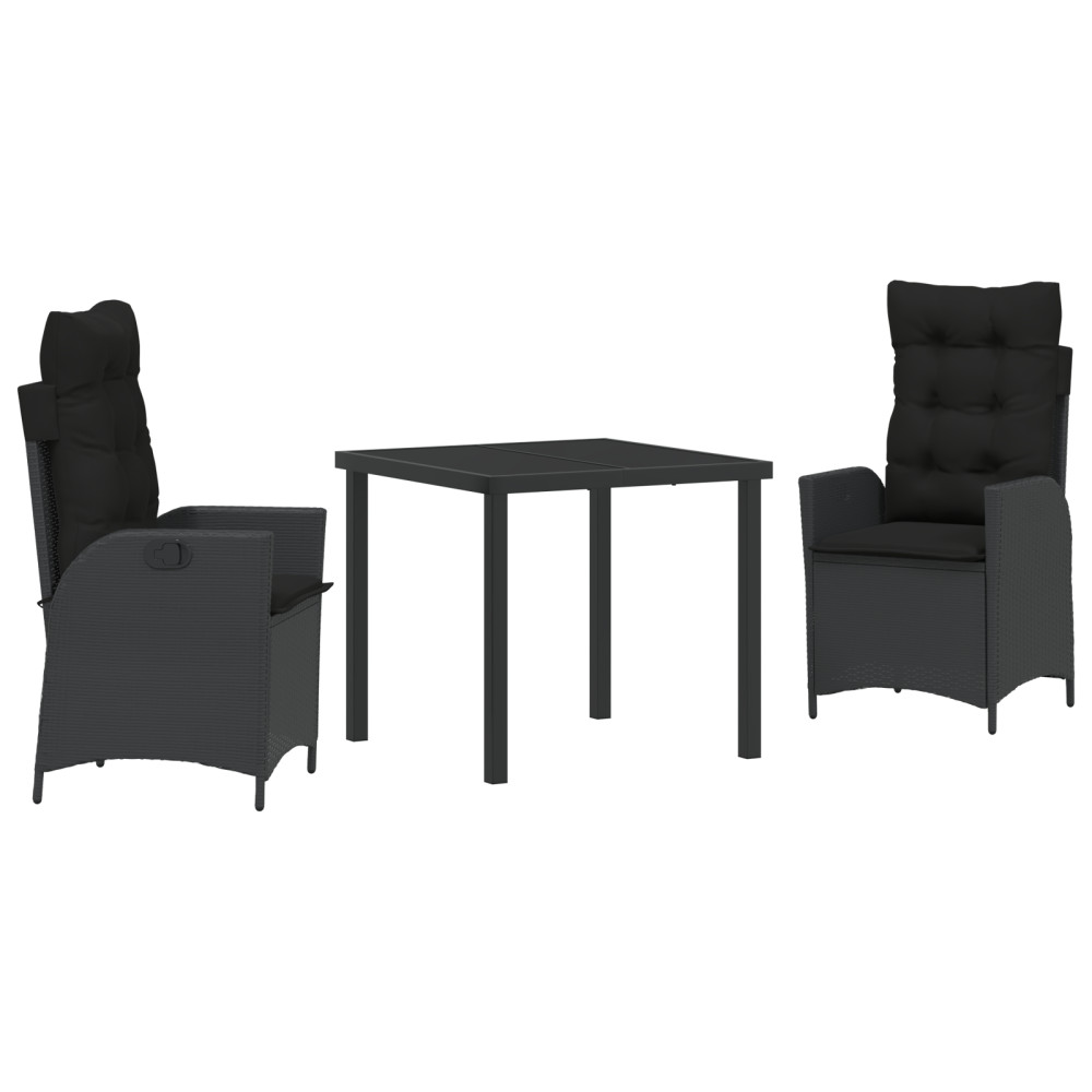 Produktbild för Trädgårdsmöbelset med kudde 3 pcs Svart konstrotting