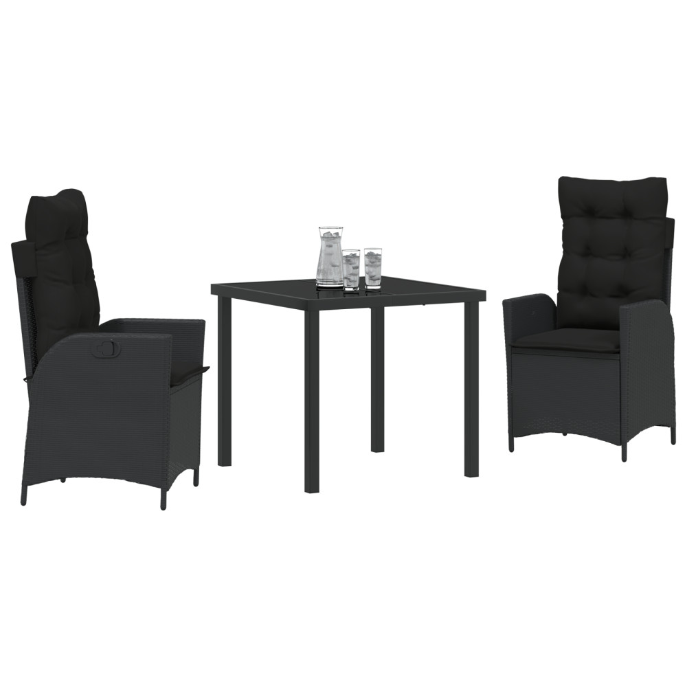 Produktbild för Trädgårdsmöbelset med kudde 3 pcs Svart konstrotting
