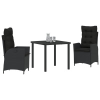Produktbild för Trädgårdsmöbelset med kudde 3 pcs Svart konstrotting