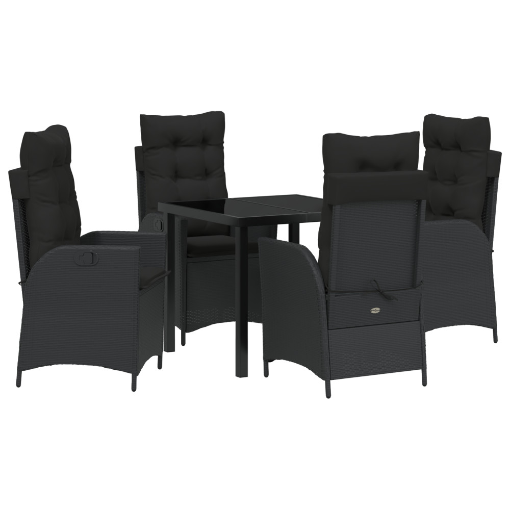 Produktbild för Trädgårdsmöbelset med kudde 5 pcs Svart konstrotting