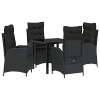 Produktbild för Trädgårdsmöbelset med kudde 5 pcs Svart konstrotting